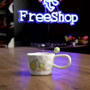 Ceramic 400ml avocado design mug with spoon1