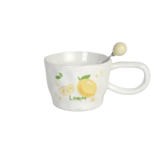 Ceramic 400ml lemon design mug with spoon
