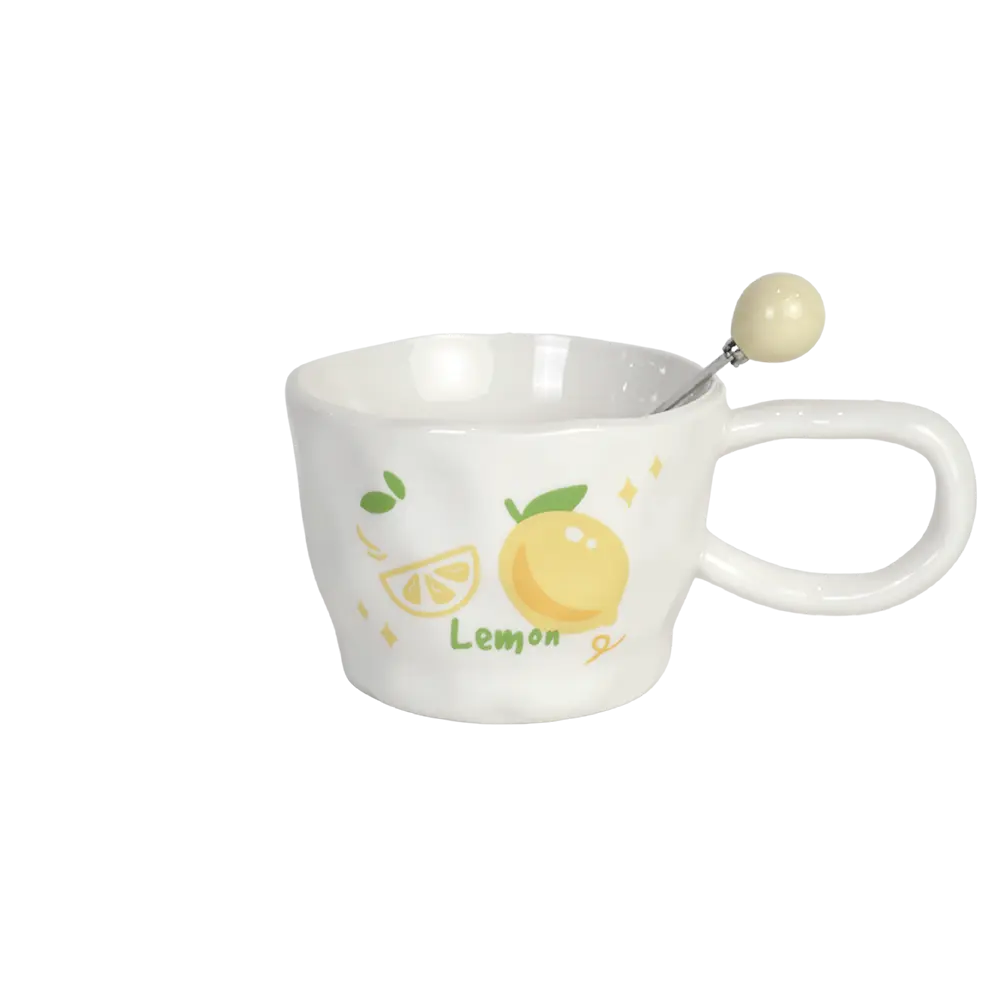 Ceramic 400ml lemon design mug with spoon