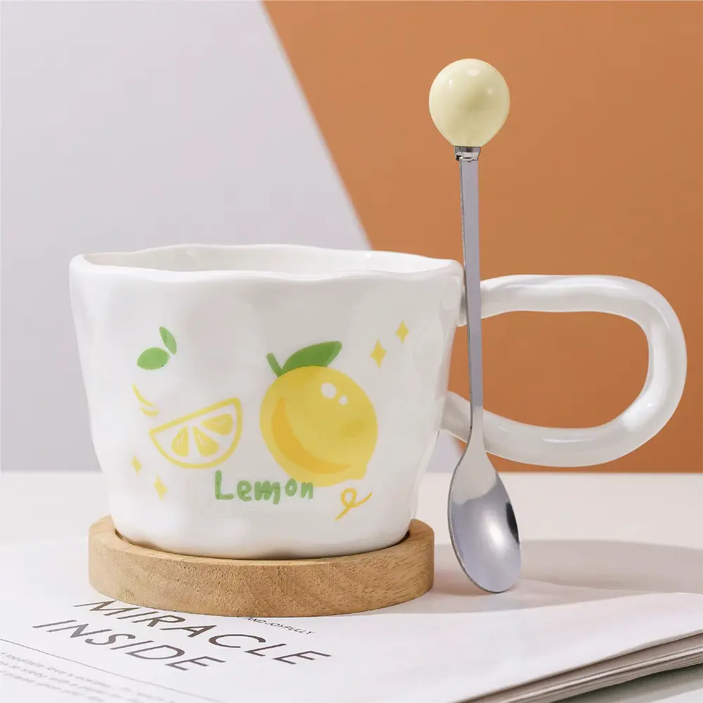 Ceramic 400ml lemon design mug with spoon2