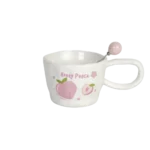 Ceramic 400ml peach design mug with spoon