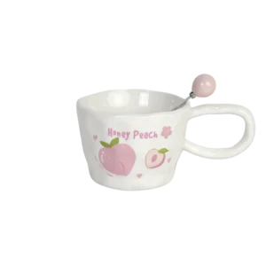 Ceramic 400ml peach design mug with spoon