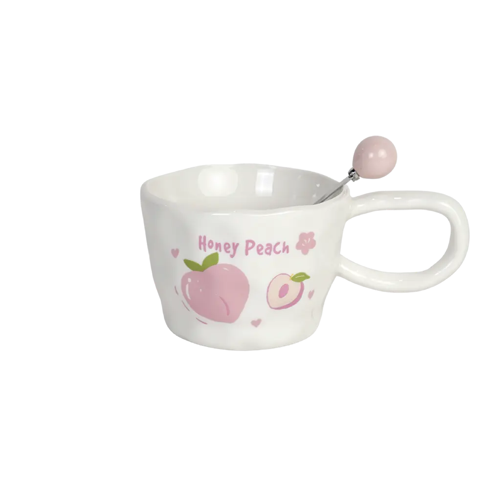 Ceramic 400ml peach design mug with spoon