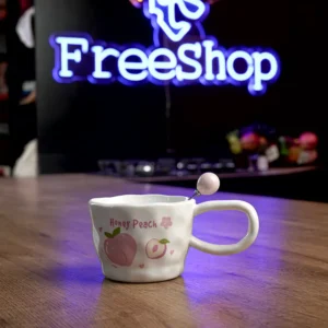 Ceramic 400ml peach design mug with spoon1