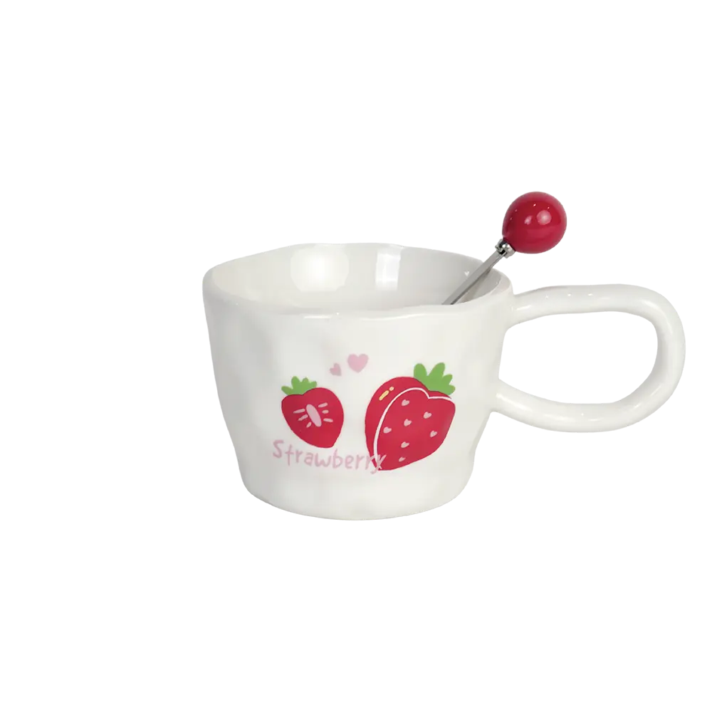 Ceramic-400ml-Strawberry-Design-Mug-with-Spoon Ceramic 400ml strawberry design mug with spoon