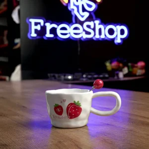 Ceramic 400ml strawberry design mug with spoon1