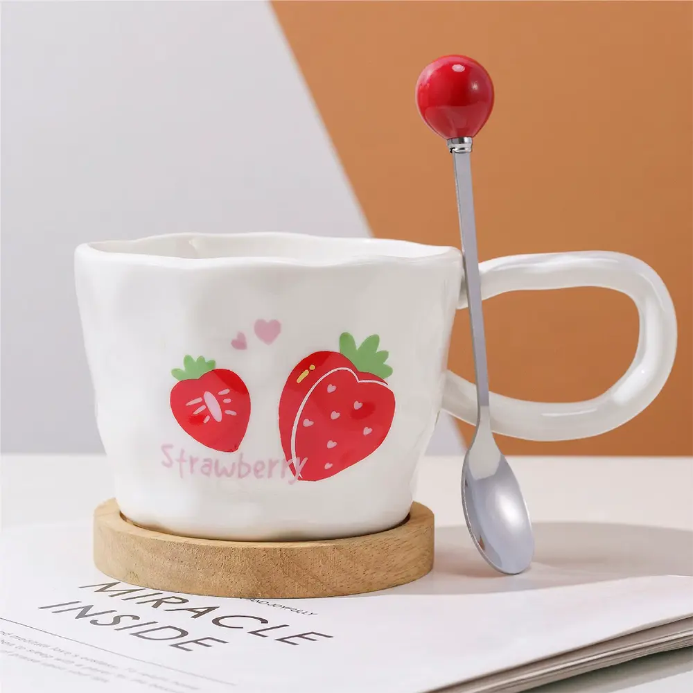Ceramic-400ml-Strawberry-Design-Mug-with-Spoon2 Ceramic 400ml strawberry design mug with spoon2
