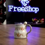 Ceramic 450ml beige mug with brown lid & spoon1