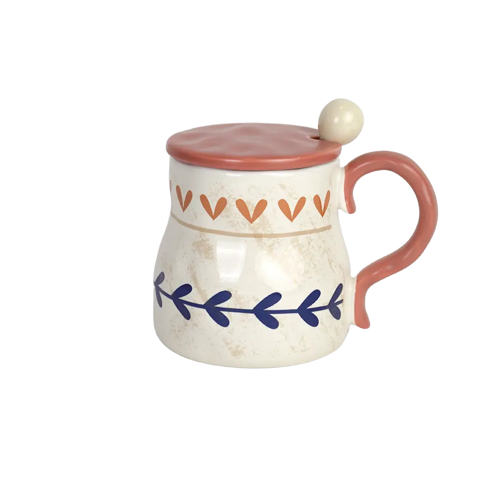 Ceramic-450ml-Beige-Mug-with-Orange-Lid-&-Spoon Ceramic 450ml beige mug with orange lid & spoon