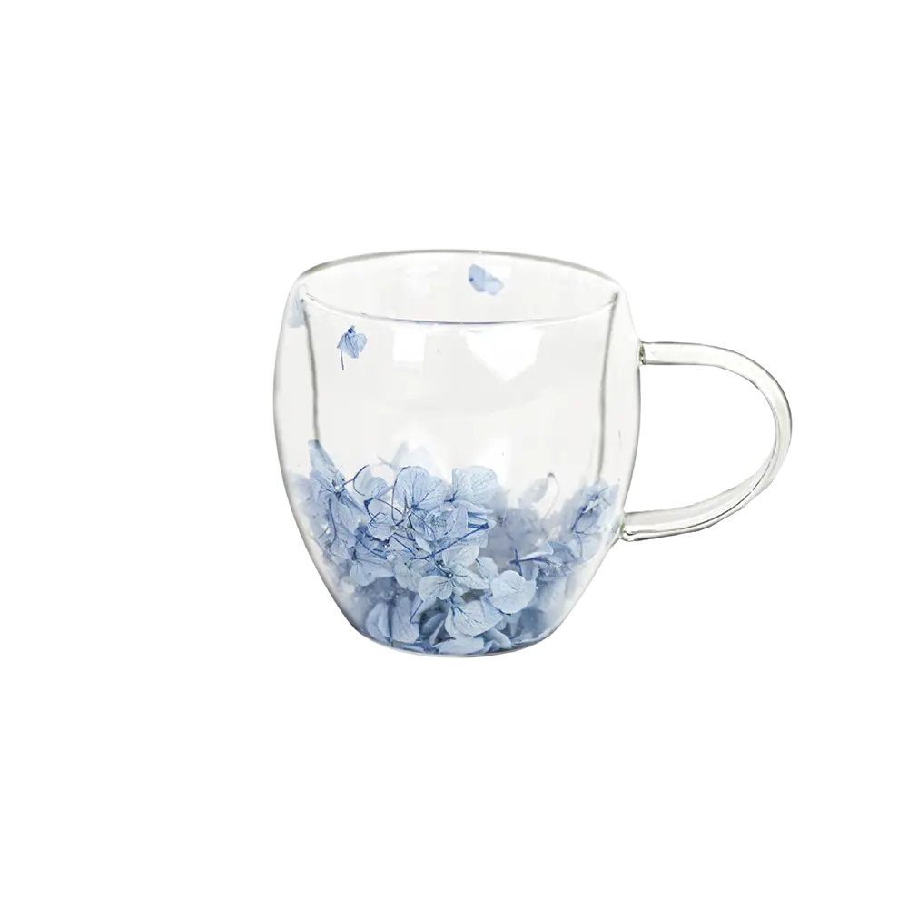 Double glass blue flower design mug