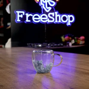 Double glass blue flower design mug1