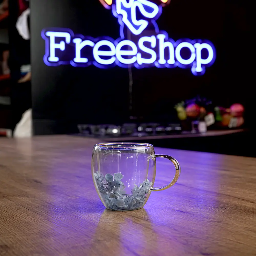 Double glass blue flower design mug1