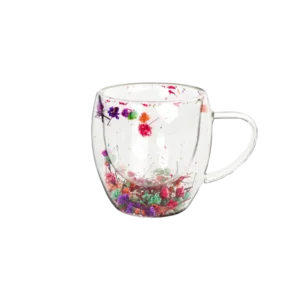 Double glass colored flower design mug