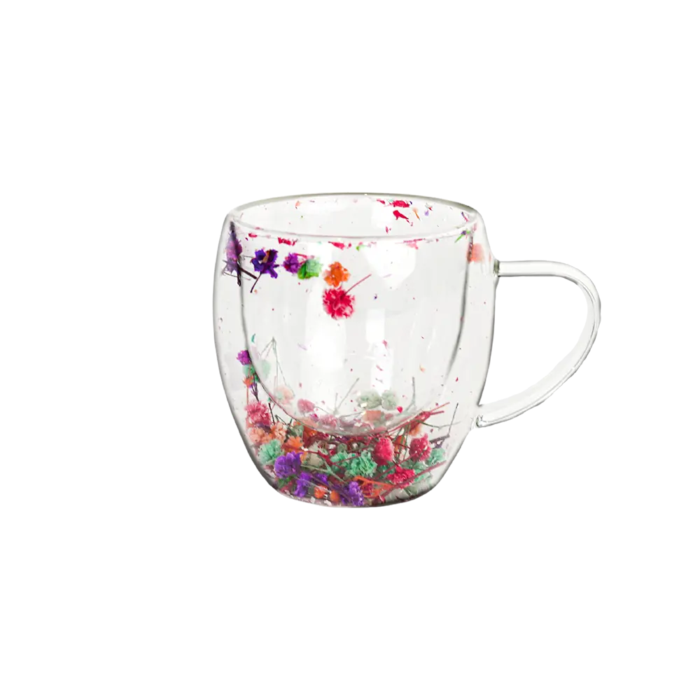 Double glass colored flower design mug