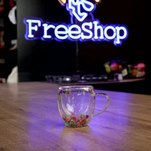 Double glass colored flower design mug1