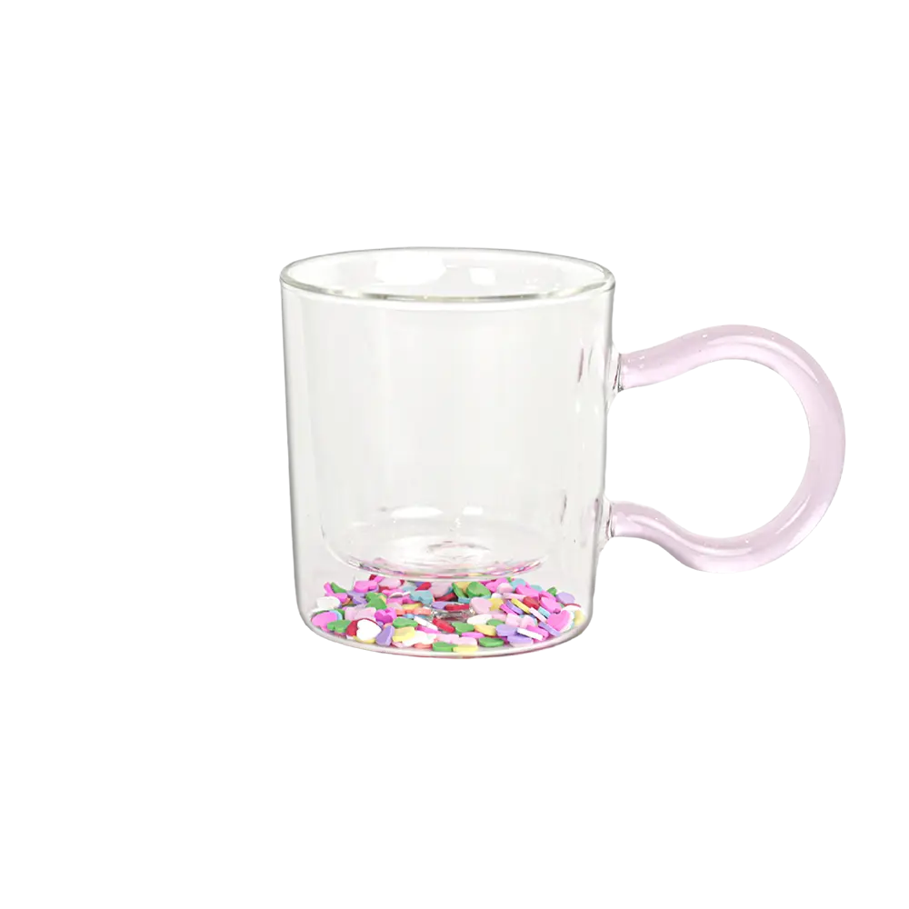 Double-Glass-Hearts-Design-Mug-with-Pink-Handle Double glass hearts design mug with pink handle
