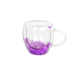 Double glass purple flower design mug