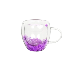 Double glass purple flower design mug