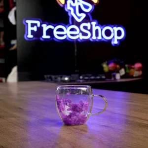 Double glass purple flower design mug1