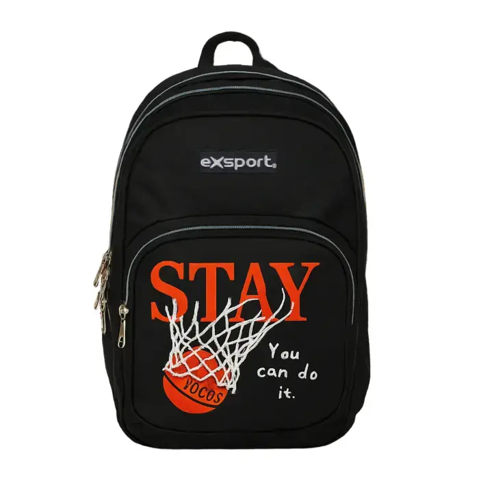 Exsport 2526101 basketball design 4 zippers black backpack