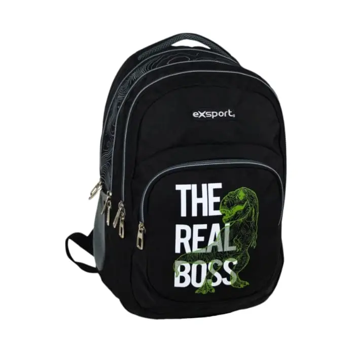 Exsport 2526101 the real boss design 4 zippers black backpack