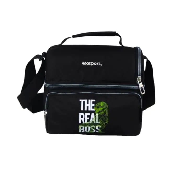 Exsport 2526102 the real boss design 2 zippers black lunch bag
