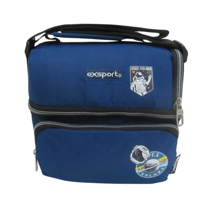 Exsport 2526157 space design 2 zippers navy blue lunch bag