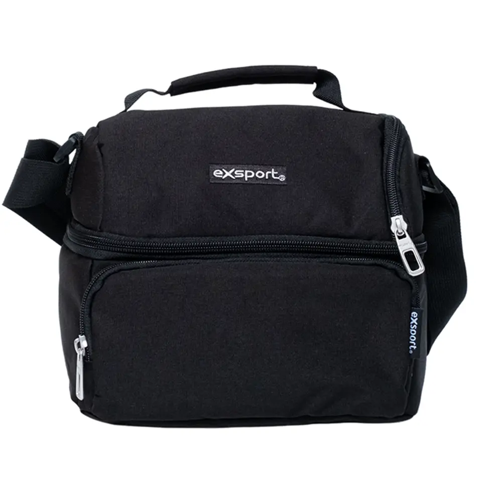 Exsport 2526204 black 2 zippers lunch bag with front pocket