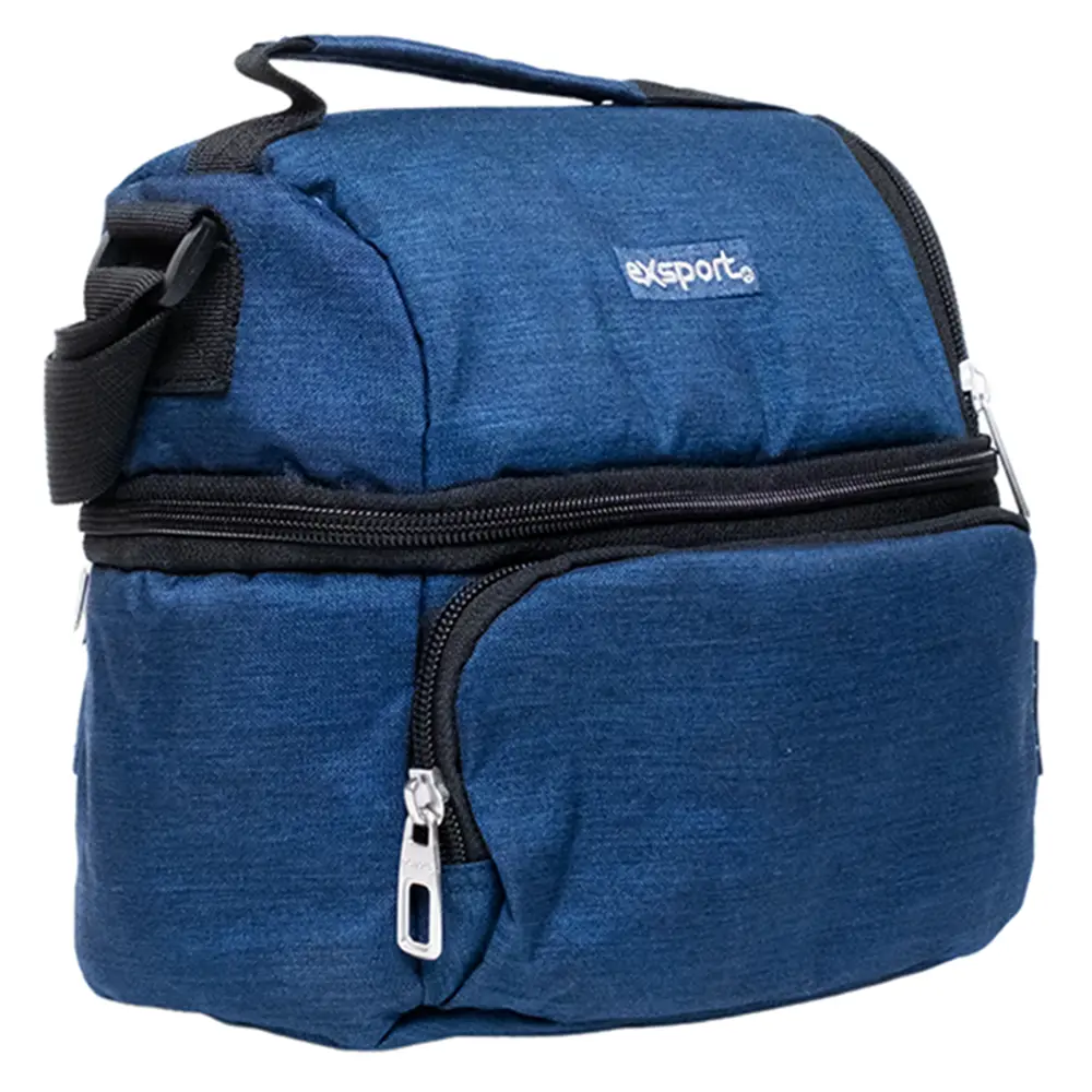 Exsport 2526204 navy blue 2 zippers lunch bag with front pocket