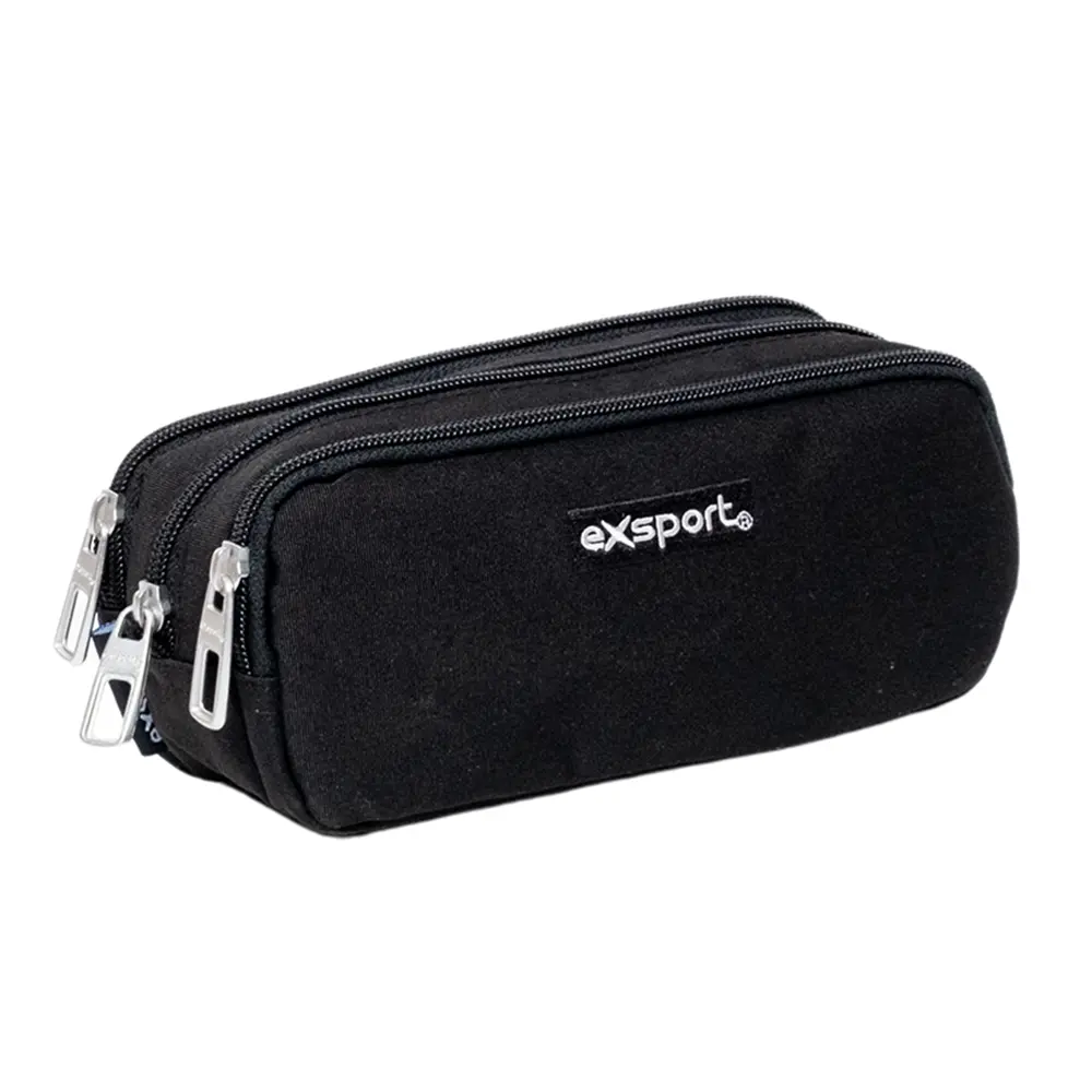 Exsport 2526206 black 3 zippers pencil case