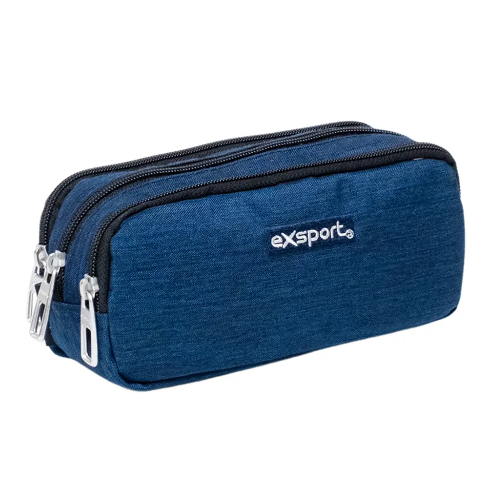 Exsport 2526206 navy blue 3 zippers pencil case