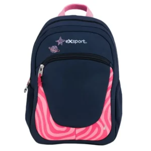 Exsport 2526250 pink star design 4 zippers denim backpack