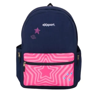Exsport 2526251 pink star design 2 zippers denim backpack