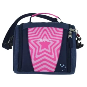 Exsport 2526252 pink star design 2 zippers denim lunch bag
