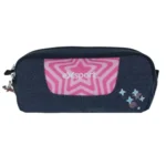 Exsport 2526254 pink star design 2 zippers denim pencil case