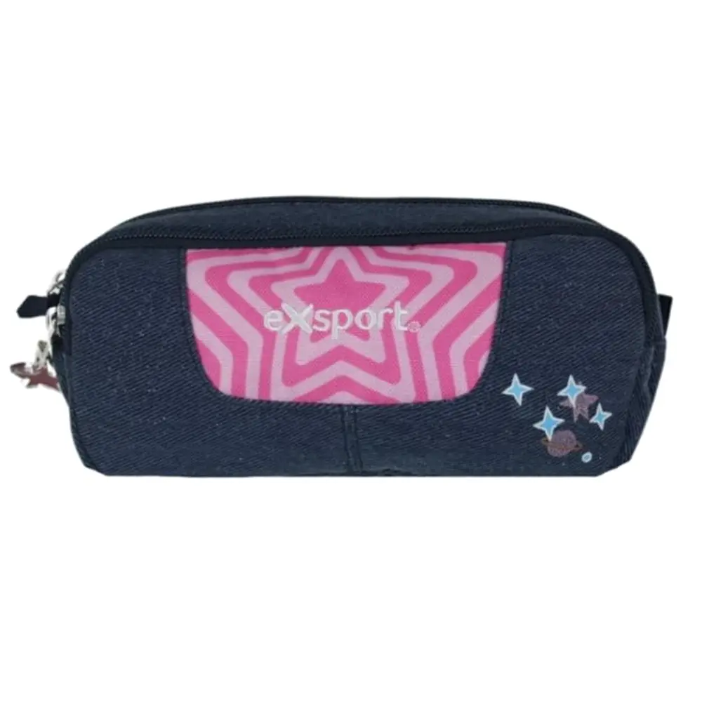 Exsport-2526254-Pink-Star-Design-2-Zippers-Denim-Pencil-Case Exsport 2526254 pink star design 2 zippers denim pencil case