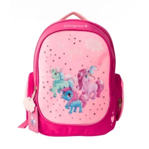 Exsport 2526301 unicorn design 3 zippers large kids fuchsia backpack