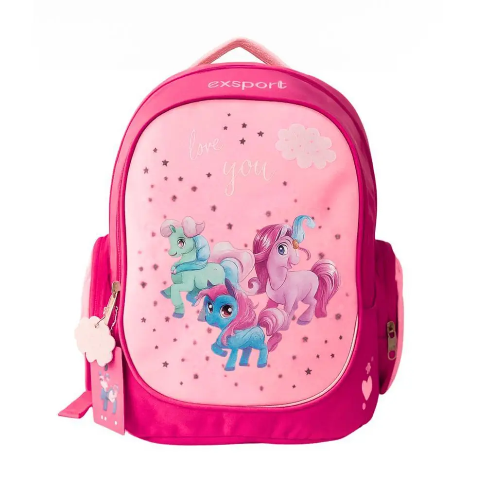 Exsport 2526301 unicorn design 3 zippers large kids fuchsia backpack
