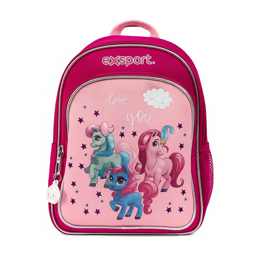 Exsport 2526303 unicorn design 2 zippers small kids fuchsia backpack