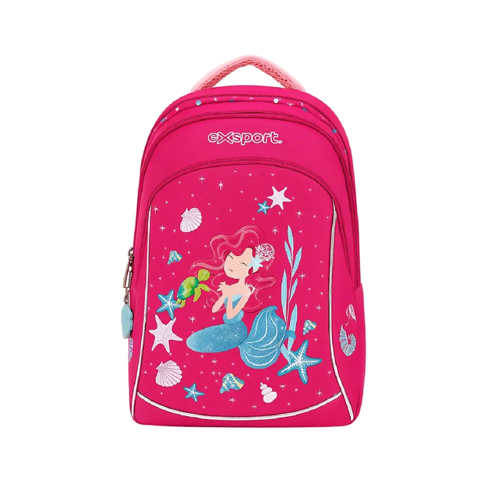 Exsport 2526322 meramid design 3 zippers medium kids fuchsia backpack