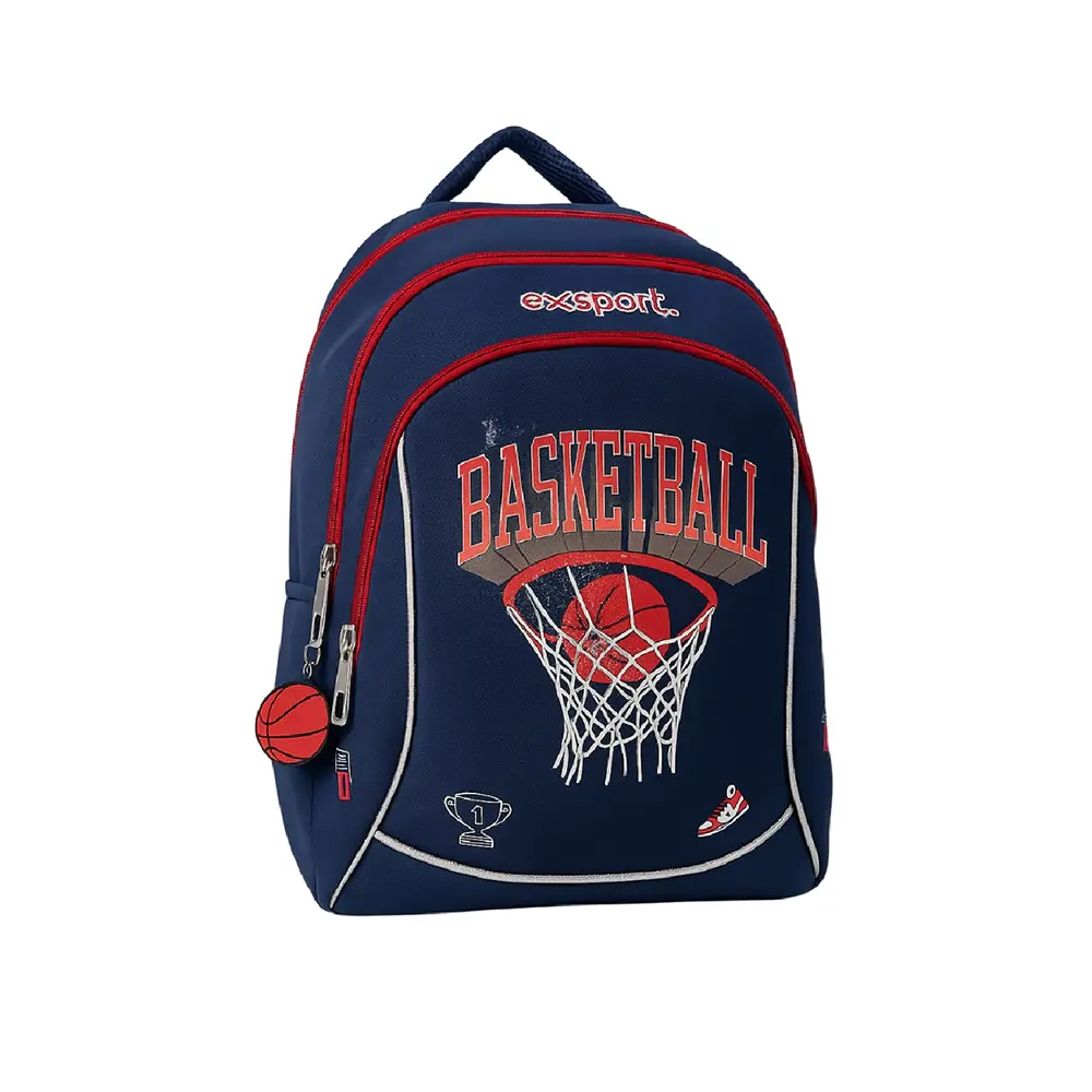 Exsport 2526352 basketball design 3 zippers medium kids backpack