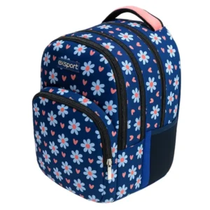 Exsport 2526400 floral design 4 zippers navy blue backpack
