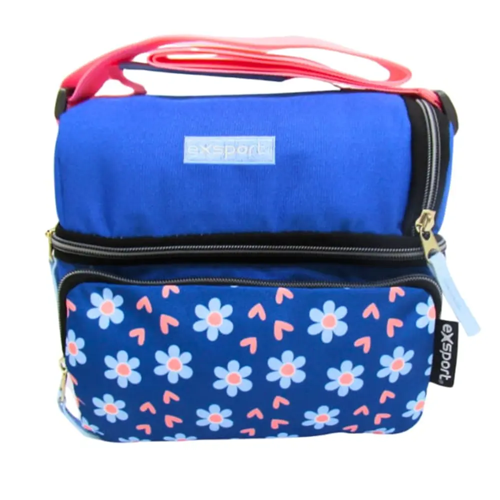 Exsport-2526401-Floral-Design-2-Zippers-Lunch-Bag-with-Front-Pocket Exsport 2526401 floral design 2 zippers lunch bag with front pocket