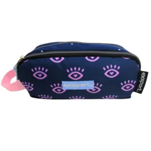 Exsport 2526402 eyes design 3 zippers navy blue pencil case
