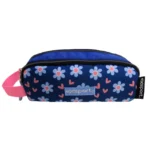 Exsport 2526402 floral design 3 zippers navy blue pencil case