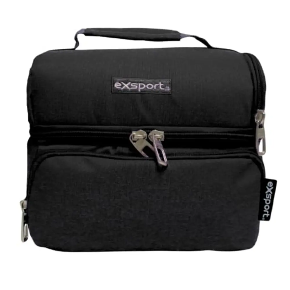 Exsport 2526504 black 2 zippers lunch bag with front pocket