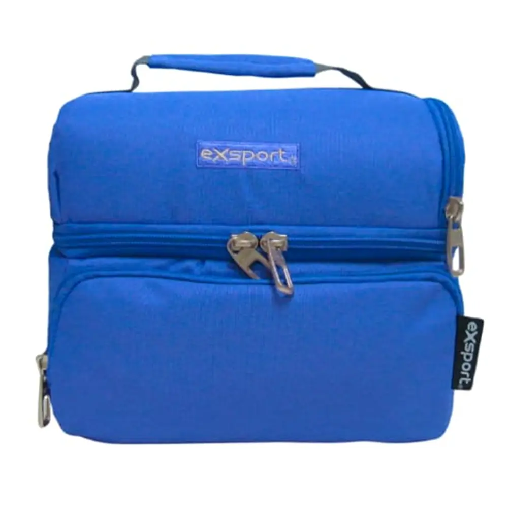 Exsport 2526504 blue 2 zippers lunch bag with front pocket