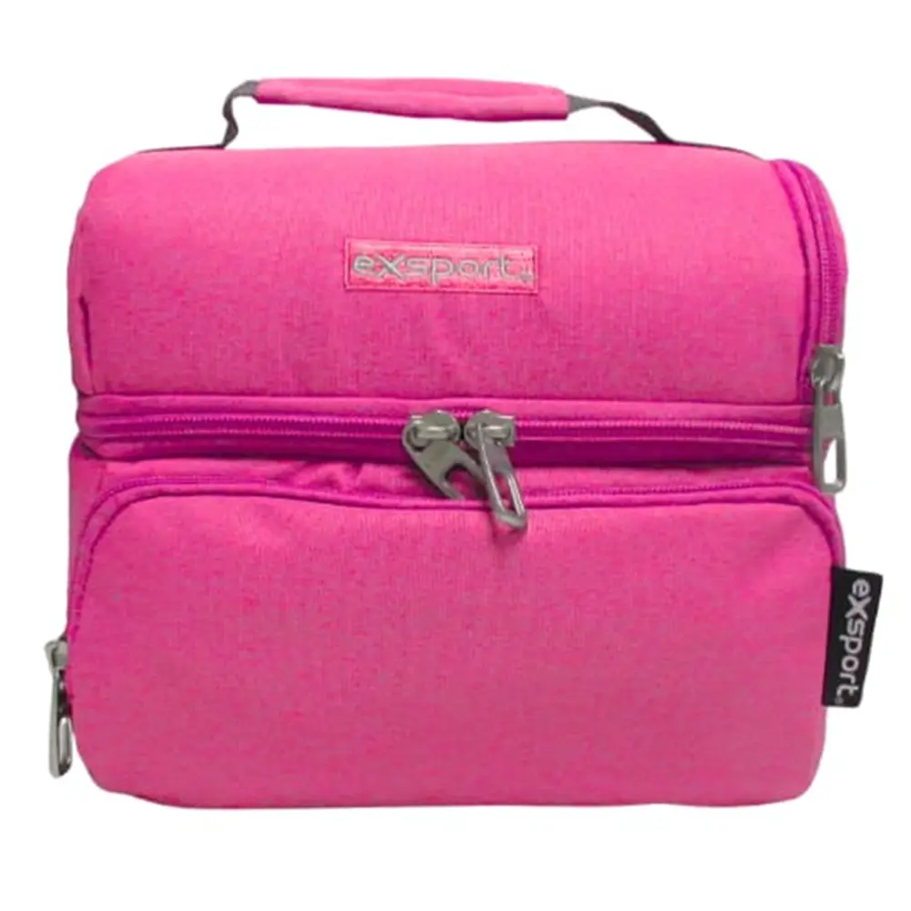 Exsport-2526504-Fuchsia-2-Zippers-Lunch-Bag-with-Front-Pocket Exsport 2526504 fuchsia 2 zippers lunch bag with front pocket