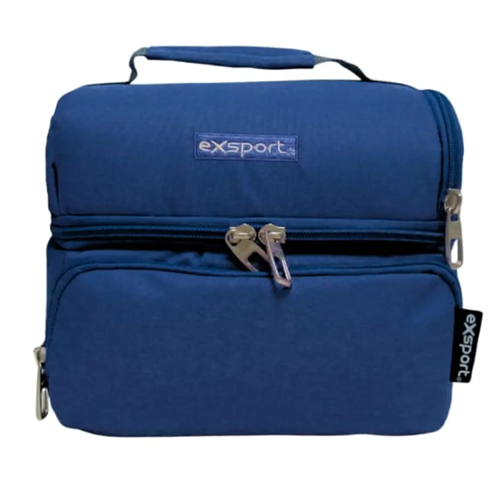 Exsport-2526504-Navy-Blue-2-Zippers-Lunch-Bag-with-Front-Pocket Exsport 2526504 navy blue 2 zippers lunch bag with front pocket