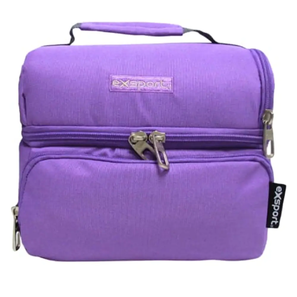 Exsport-2526504-Purple-2-Zippers-Lunch-Bag-with-Front-Pocket Exsport 2526504 purple 2 zippers lunch bag with front pocket